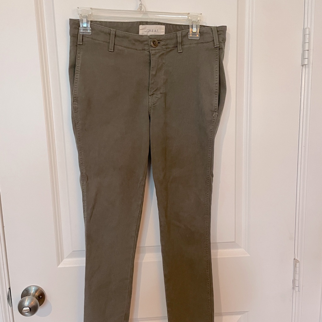 The Great Skinny Slack Stretch Corduroy Pants Sz 27 Surplus Olive Green Revolve